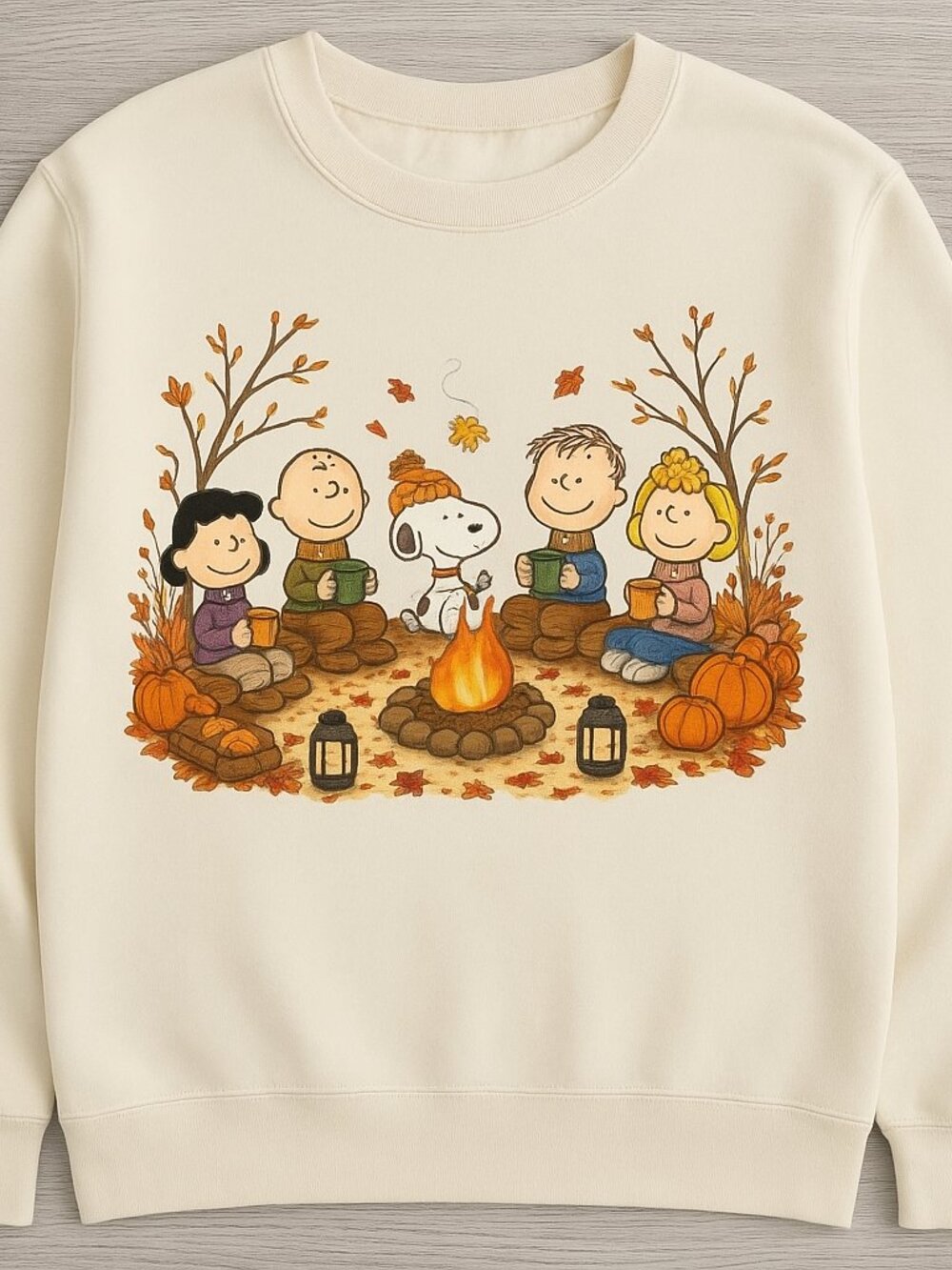 Sand Peanuts Campfire Graphic Fall Crewneck Sweatshirt